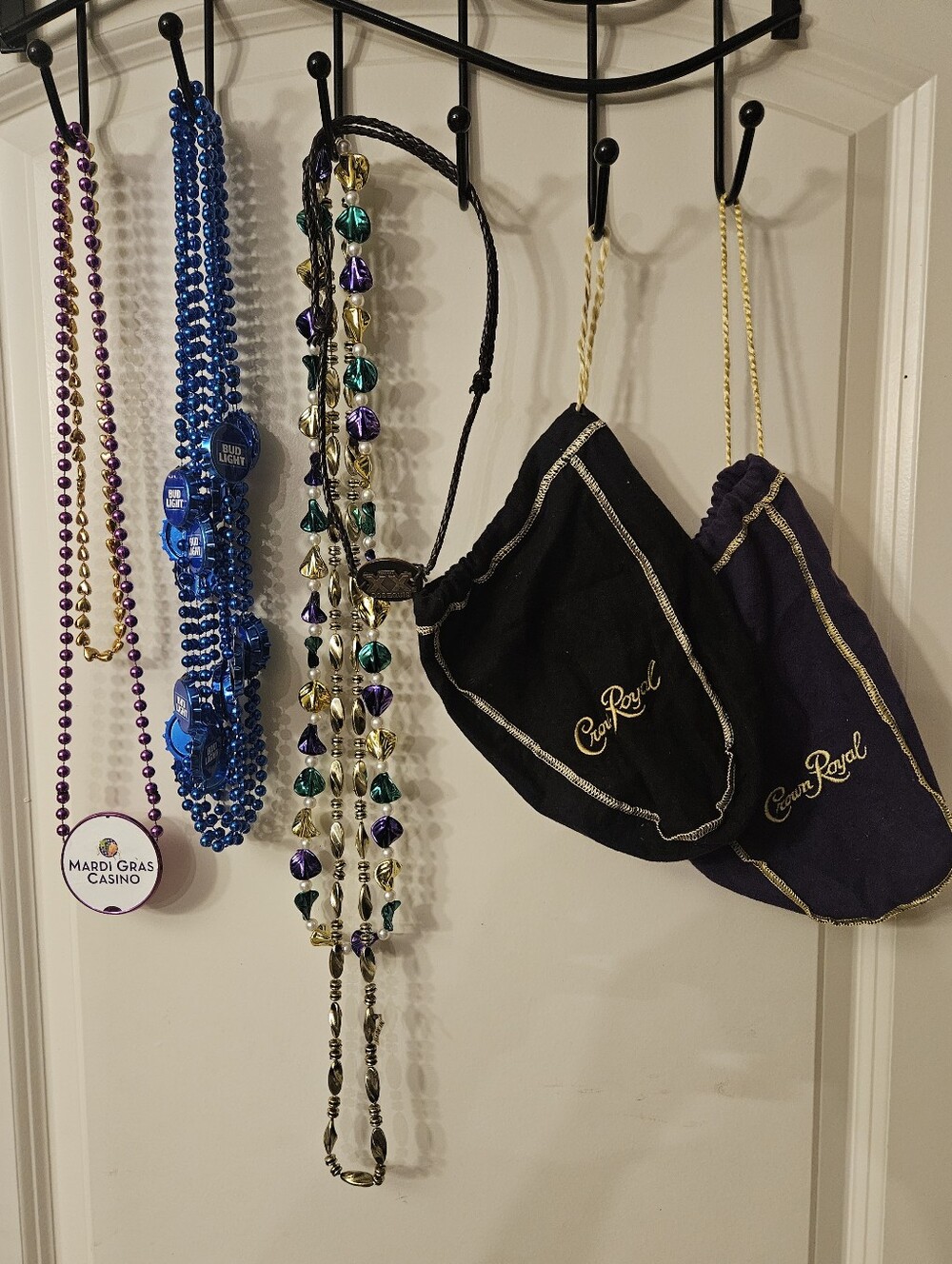 Mardi Gras Festive Party Bundle - Beads & Crown Royal Drawstring Bags